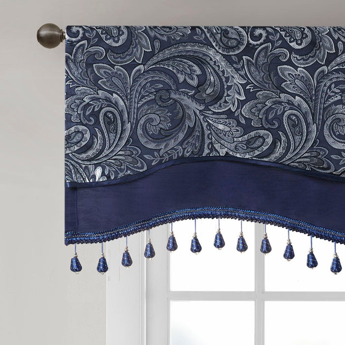 Aubrey - Window Rod Pocket Valance With Beads - Navy - Simple Home Plus
