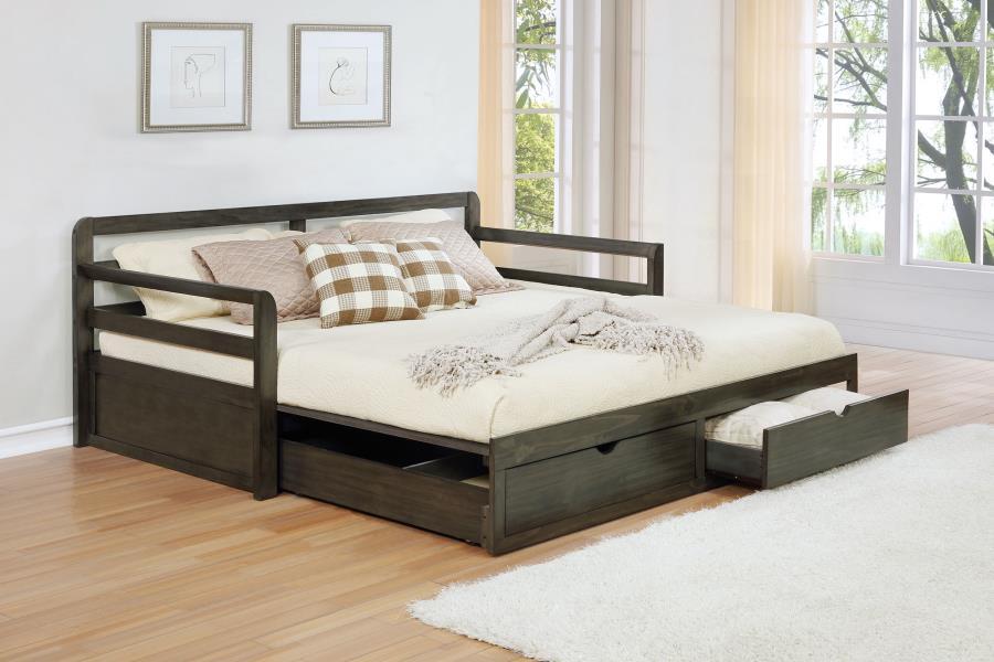 Sorrento - 2-Drawer Twin Long Daybed With Extension Trundle - Gray - Simple Home Plus