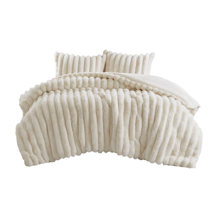 Jasmine - Full/Queen Ultrasoft Ribbed Comforter Set - Ivory - Simple Home Plus
