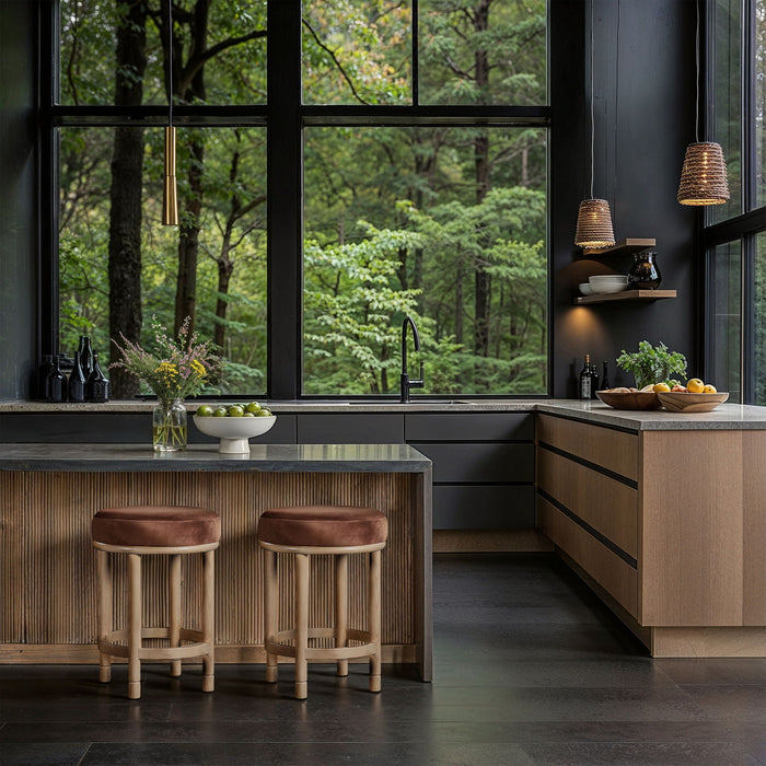Monette - Counter Stool With Natural Base - Cognac - Simple Home Plus