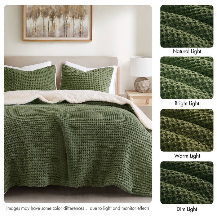Riordan - King/California King Waffle Knit Comforter Set - Olive - Simple Home Plus