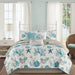 Pebble Beach - 6 Piece Cotton Sateen Quilt Set With Throw Pillows - Aqua - Simple Home Plus