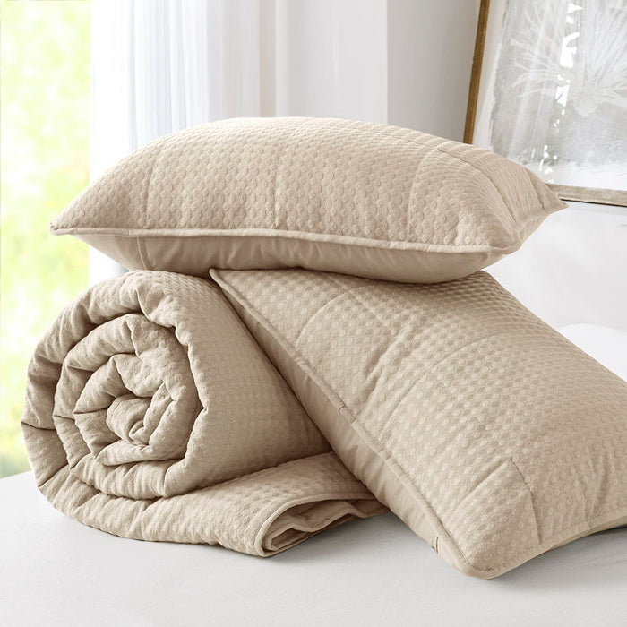 Mina - Full/Queen Waffle Weave Textured Quilt Set - Neutral - Simple Home Plus