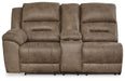 Ravenel - Laf Dbl Reclining Power Loveseat With Console - Faux Leather - Fossil - Simple Home Plus