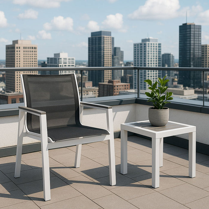 Nizuc - Outdoor Patio Dining Arm Chair With White Frame And Gray Arms (Set of 2) - Simple Home Plus