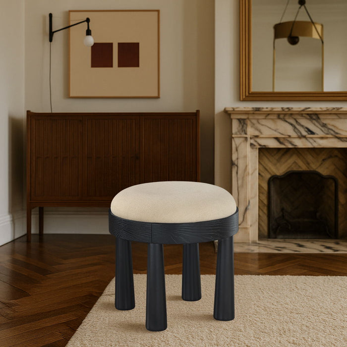 Larea - Linen Textured Fabric Ottoman - Black Base - Simple Home Plus