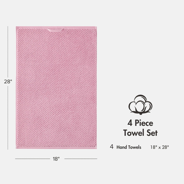 Diagonal Ribbed - 4 Piece Hand Towels Set - Pink - Simple Home Plus