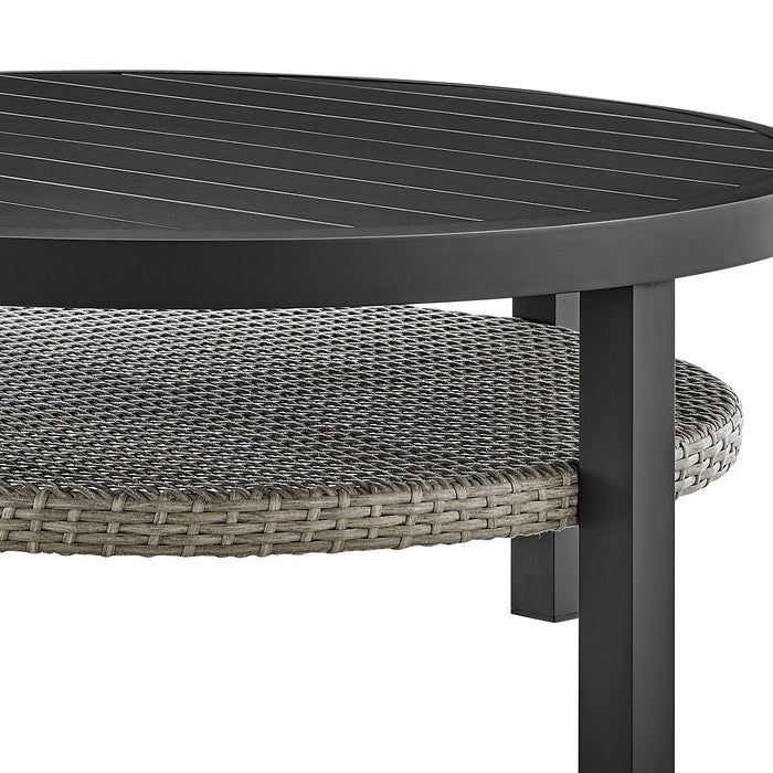 Palma - Outdoor Patio Round Coffee Table With Wicker Shelf - Black / Gray - Simple Home Plus