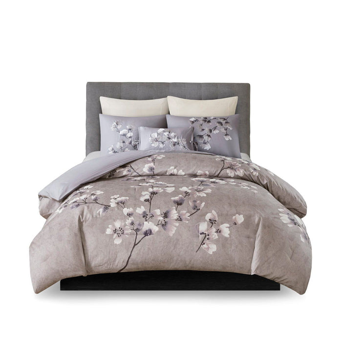 Sakura Blossom - 3 Piece Sateen Printed Comforter Set - Lilac