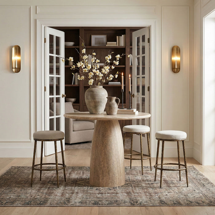 Ferro - Performance Fabric Upholstered Backless Bar Stool - Cream / Antique Brass - Simple Home Plus