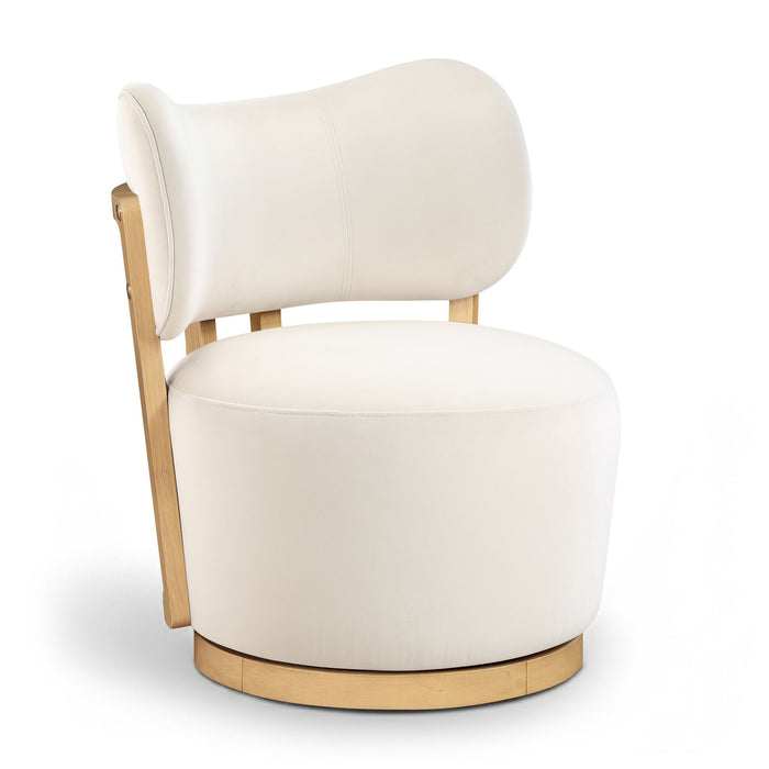 Elara - Velvet Upholstered Swivel Accent Chair - Stained Natural - Simple Home Plus