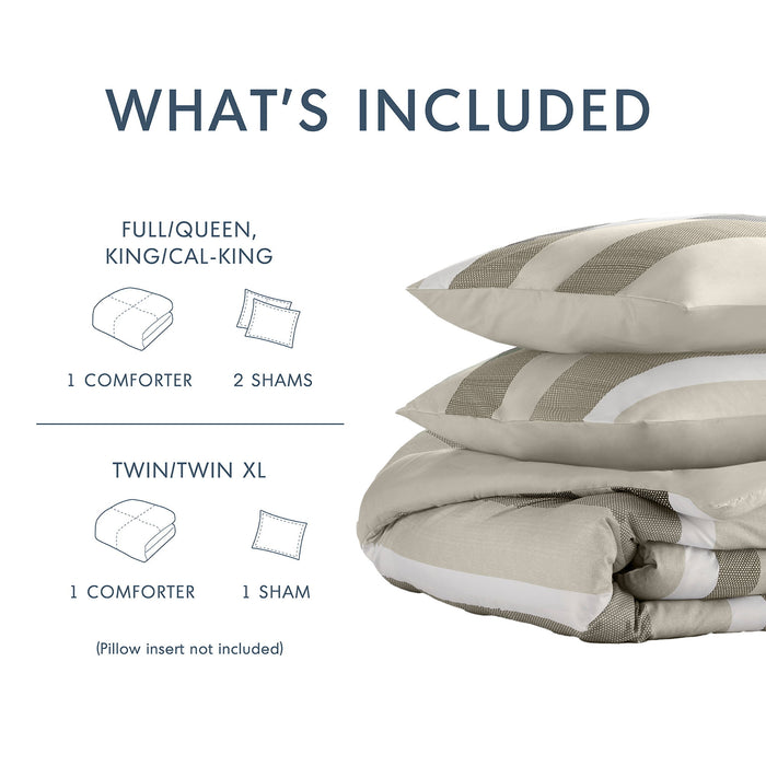 Blais - Stripe Textured Print Comforter Set Twin - Neutral - Simple Home Plus