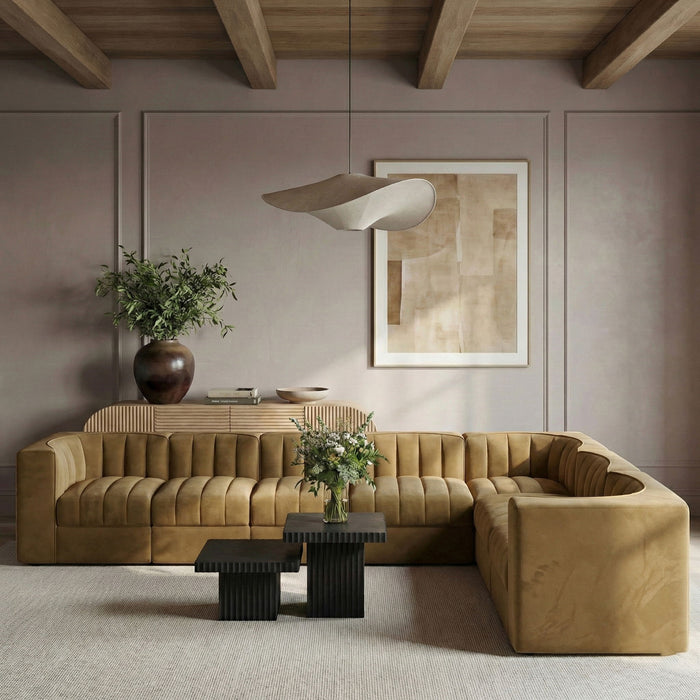 Rummi - Velvet Performance Fabric Upholstered 7 Piece Modular Sectional (With 3 Corner Chairs) - Simple Home Plus