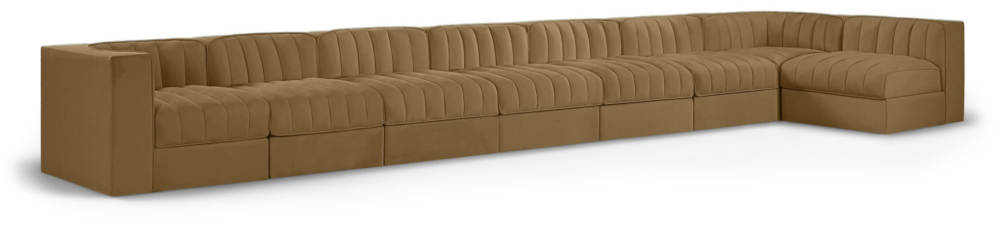 Rummi - Velvet Performance Fabric Upholstered 8 Piece Modular Sectional, L-Shaped (Right) - Simple Home Plus