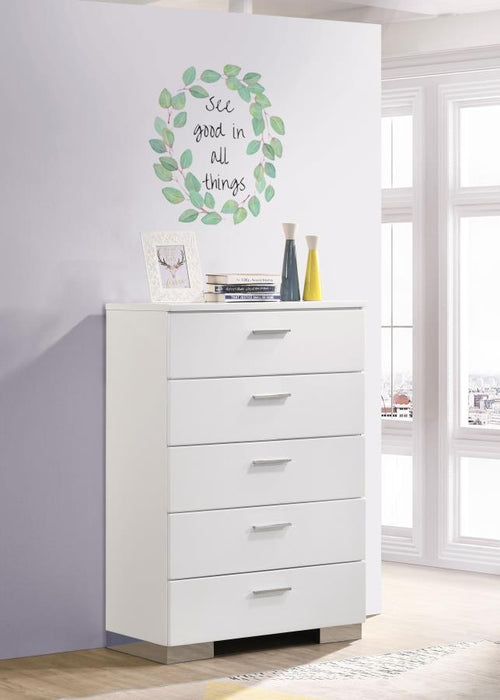 Felicity - 5-Drawer Bedroom Chest - White High Gloss - Simple Home Plus
