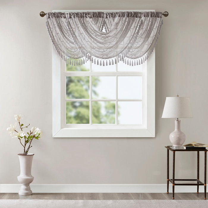 Irina - Diamond Sheer Embroidered Waterfall Valance - Gray - Simple Home Plus