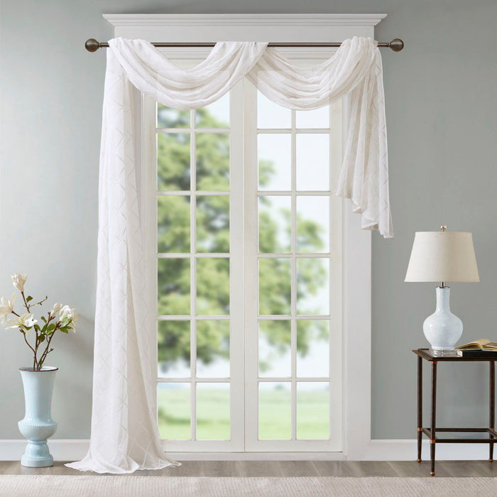 Irina - 144" Diamond Sheer Embroidered Window Scarf - White - Simple Home Plus