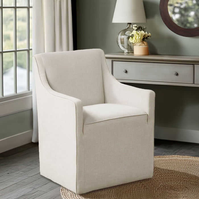 Charlotte - Slipcover Dining Arm Chair With Casters - Cream - Simple Home Plus
