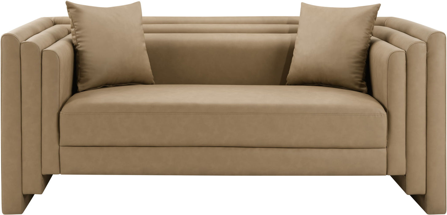 Everett - Vegan Leather 67" Upholstered Loveseat - Tan - Simple Home Plus