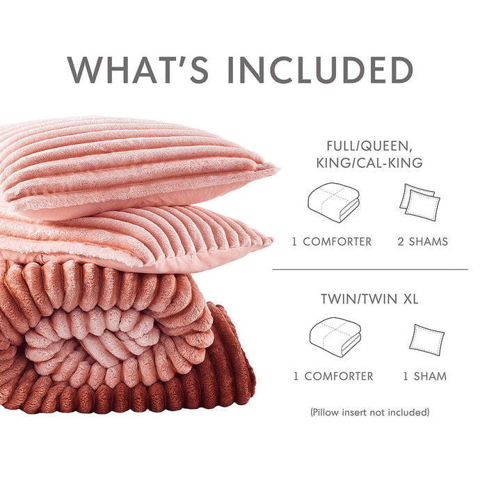 Avril - Twin/Twin Long Fluffy Ribbed Plush Comforter Set - Blush Ombre - Simple Home Plus