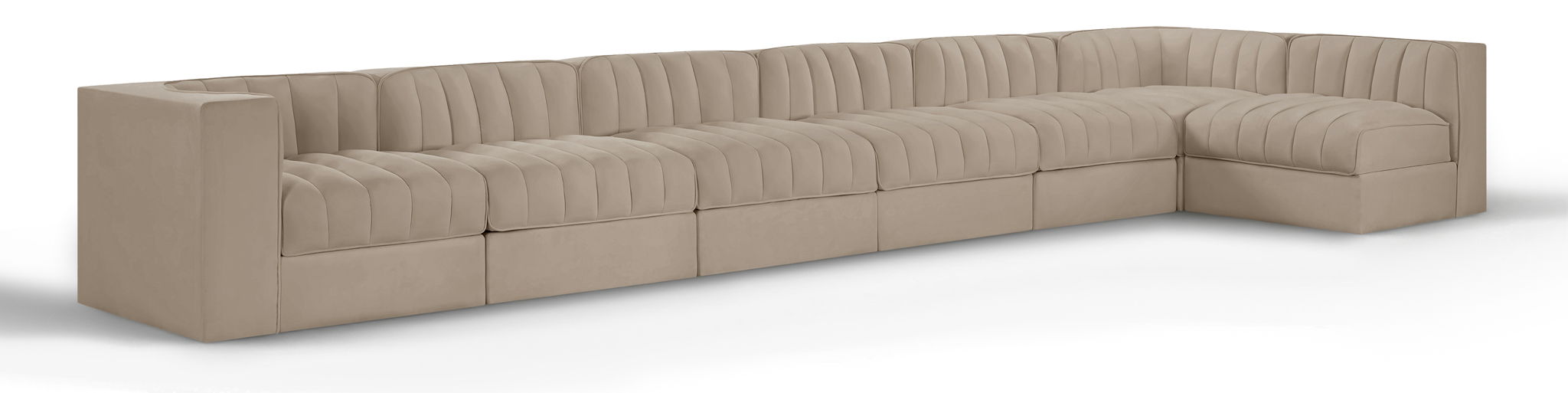 Rummi - Velvet Performance Fabric Upholstered 7 Piece Modular Sectional, L-Shaped (Right) - Simple Home Plus