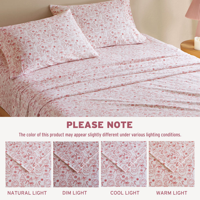 Cozy Soft - Queen 100% Flannel Pigment Printed Sheet Set - Holiday Doodles - Simple Home Plus