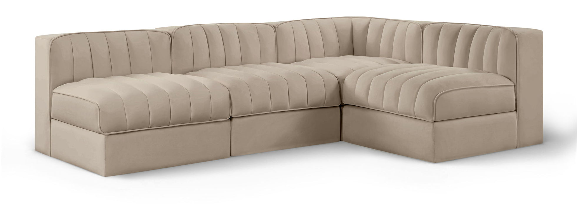 Rummi - Armless Velvet Performance Fabric Upholstered 4 Piece Modular Sectional - Simple Home Plus