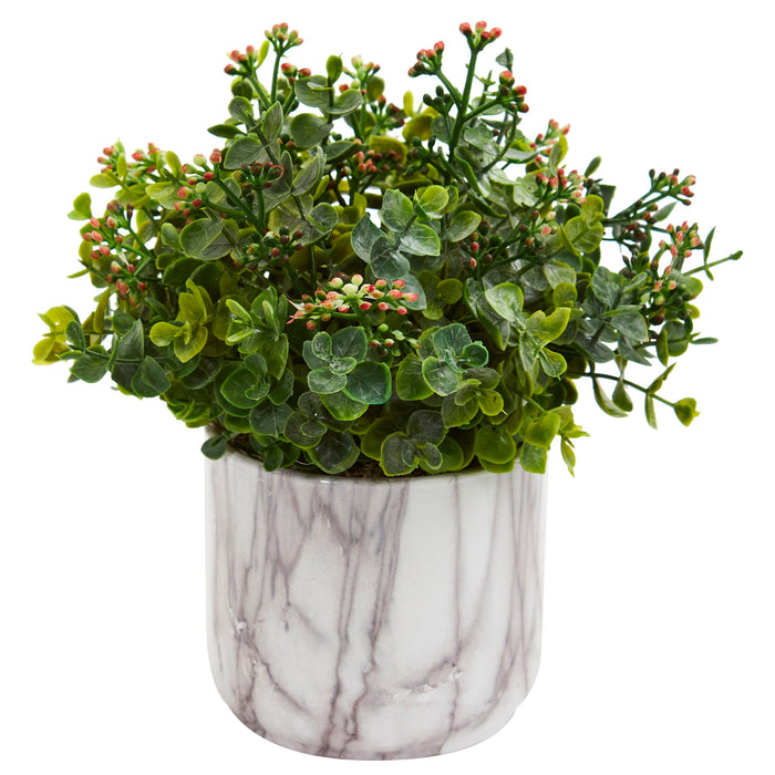 9" Eucalyptus Artificial Plant in Marble Finished Vase