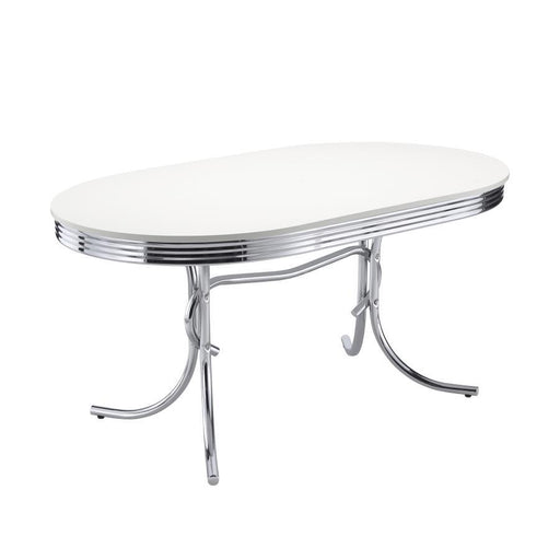 Retro - Oval Wood Top Dining Table - White And Chrome - Simple Home Plus
