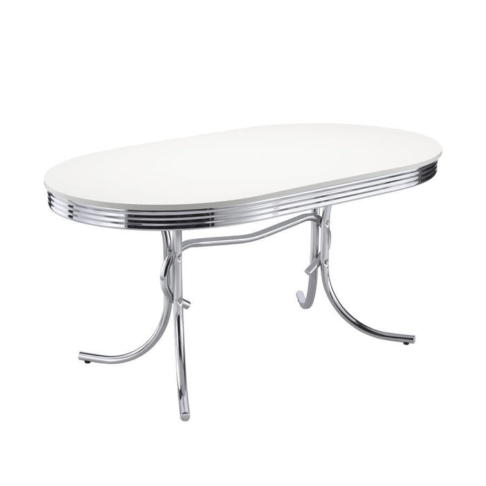 Retro - Oval Wood Top Dining Table - White And Chrome - Simple Home Plus