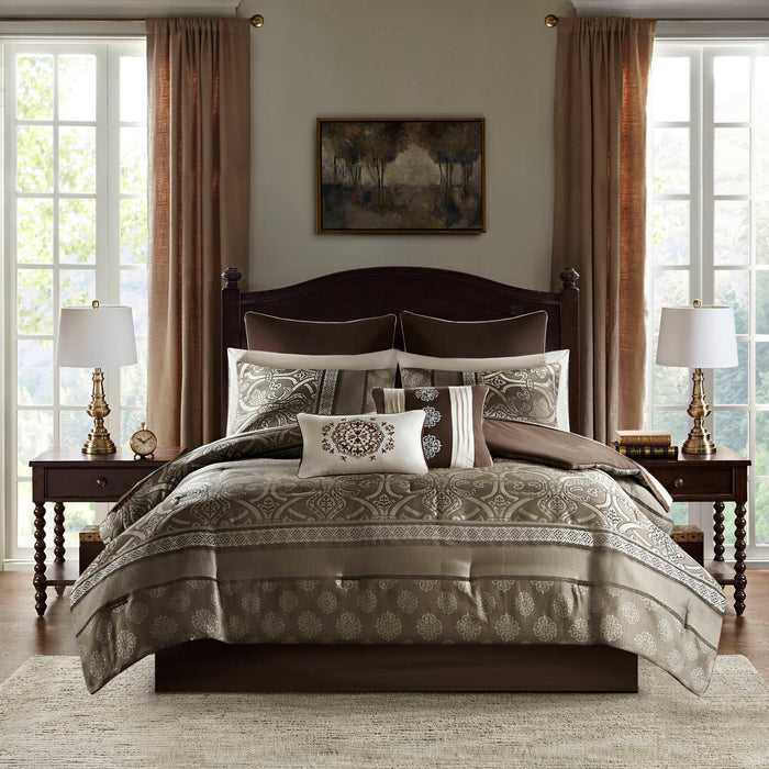 Zara - California King 16 Piece Complete Bedding Set With 2 Sheet Sets - Brown - Simple Home Plus