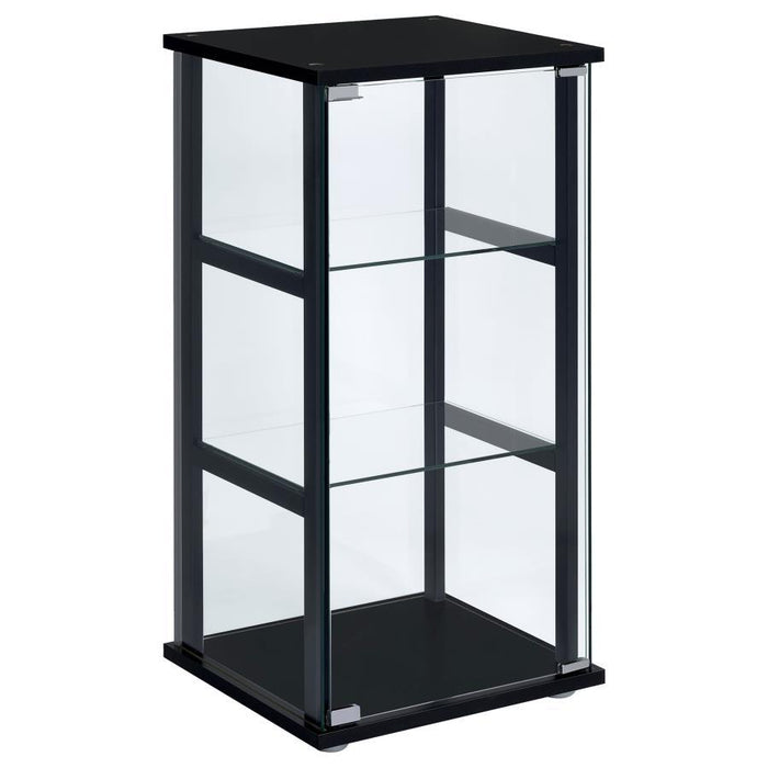 Cyclamen - 3-Shelf Clear Glass Curio Display Cabinet - Black - Simple Home Plus
