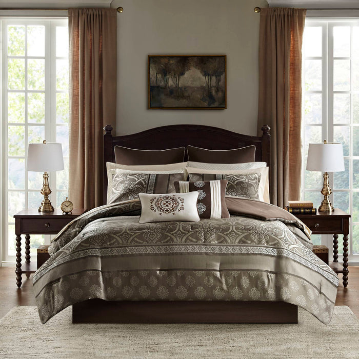 Zara - California King 16 Piece Complete Bedding Set With 2 Sheet Sets - Brown - Simple Home Plus