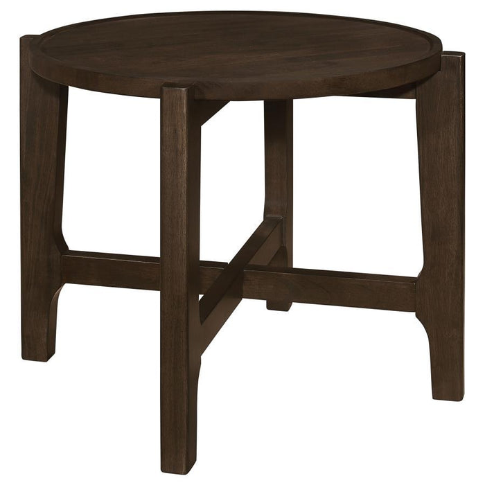 Cota - Round Solid Wood End Table - Dark Brown - Simple Home Plus