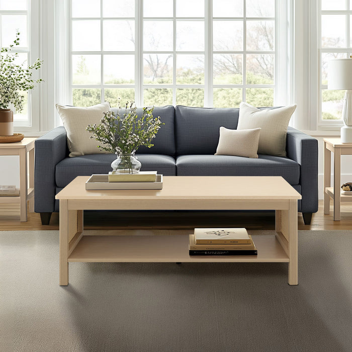 Ashlyn - 2-Tier Coffee Table With Sides & Spacious Open Shelf Storage - Natural - Simple Home Plus