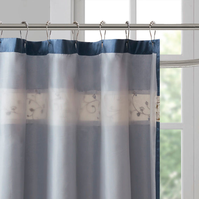 Serene - Embroidered Floral Shower Curtain - Navy - Simple Home Plus