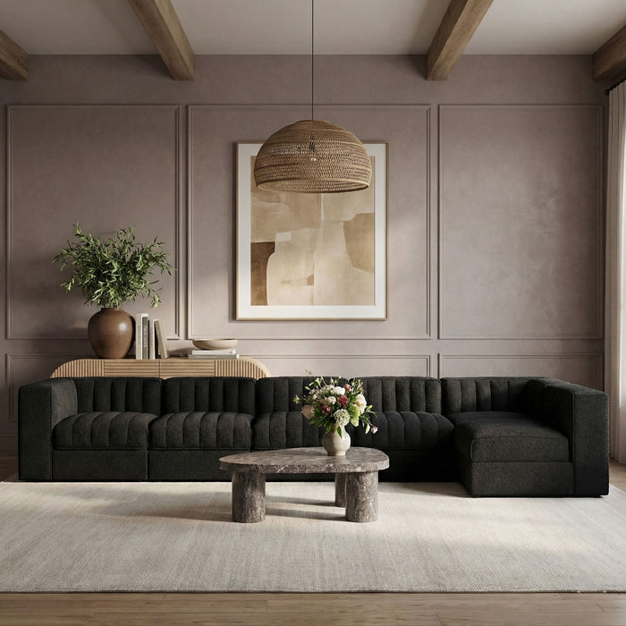 Rummi - Velvet Performance Fabric Upholstered 6 Piece Modular Sectional, L-Shaped (Right) - Simple Home Plus