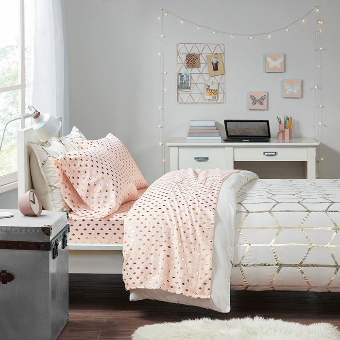 Metallic Dot - Queen Printed Sheet Set - Blush / Gold - Simple Home Plus
