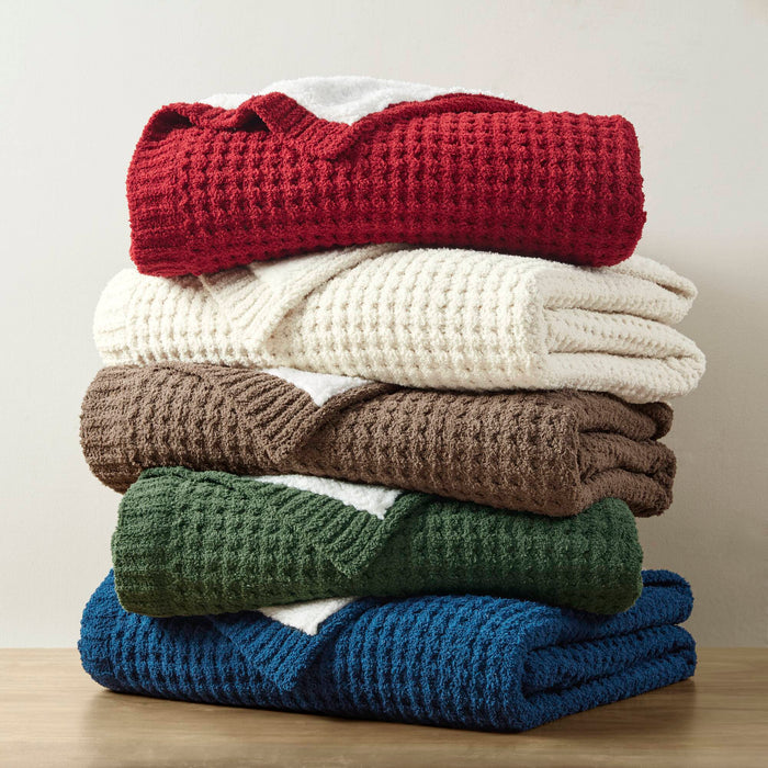 Rowan - Waffle Knit Chenille Throw - Navy Blue - Simple Home Plus