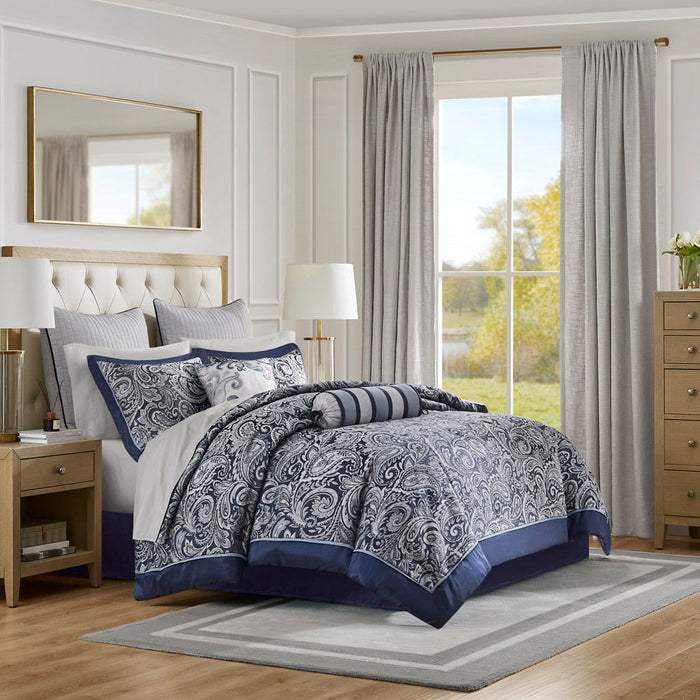 Aubrey - California King Complete Bed (Set of 12) - Navy - Simple Home Plus