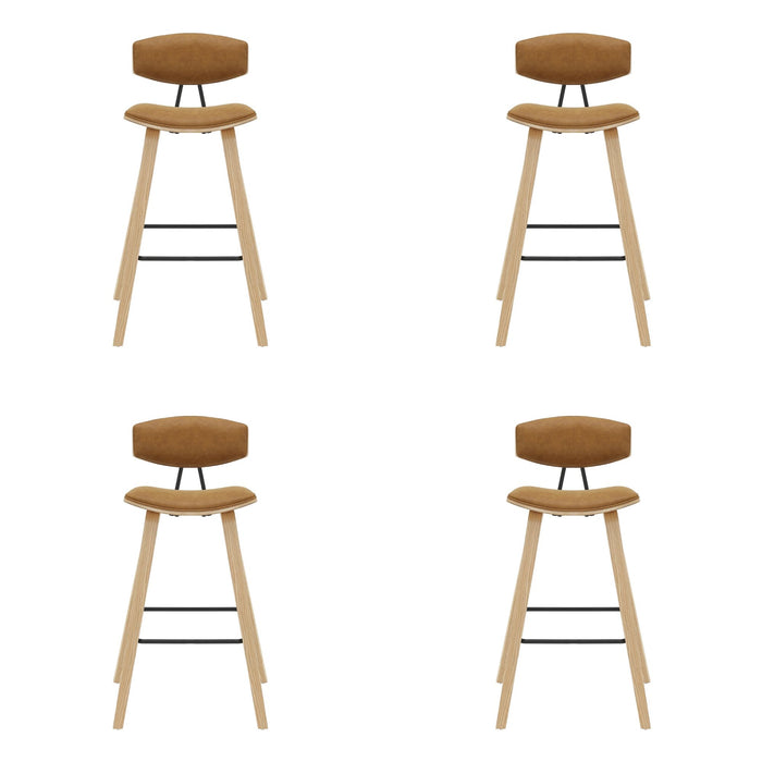 Fox - Bar Height Curved Back Wood Bar Stool With Faux Leather Seat