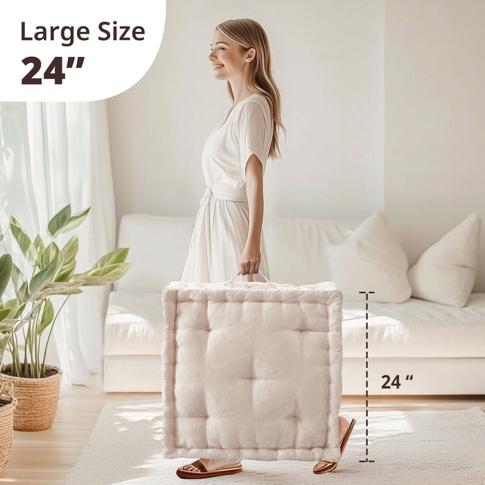 Azza - Poly Square Floor Pillow Cushion - Ivory