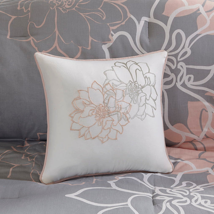 Lola - Queen Comforter Set - Gray / Blush - Simple Home Plus