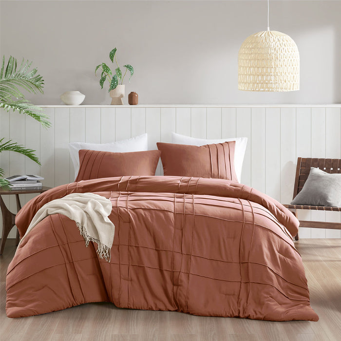 Porter - Twin/Twin Long Soft Washed Pleated Comforter Set - Clay - Simple Home Plus