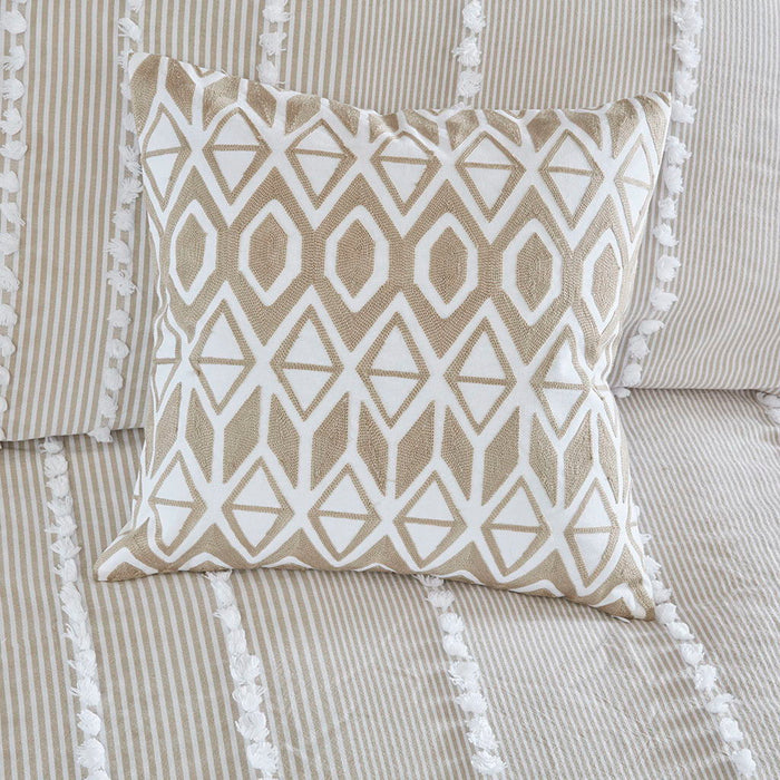 Anslee - Embroidered Square Decorative Pillow - Taupe - Simple Home Plus