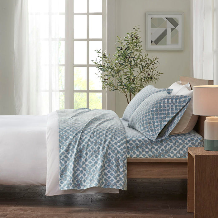 Cozy Flannel - Twin Printed Sheet Set - Blue Geo