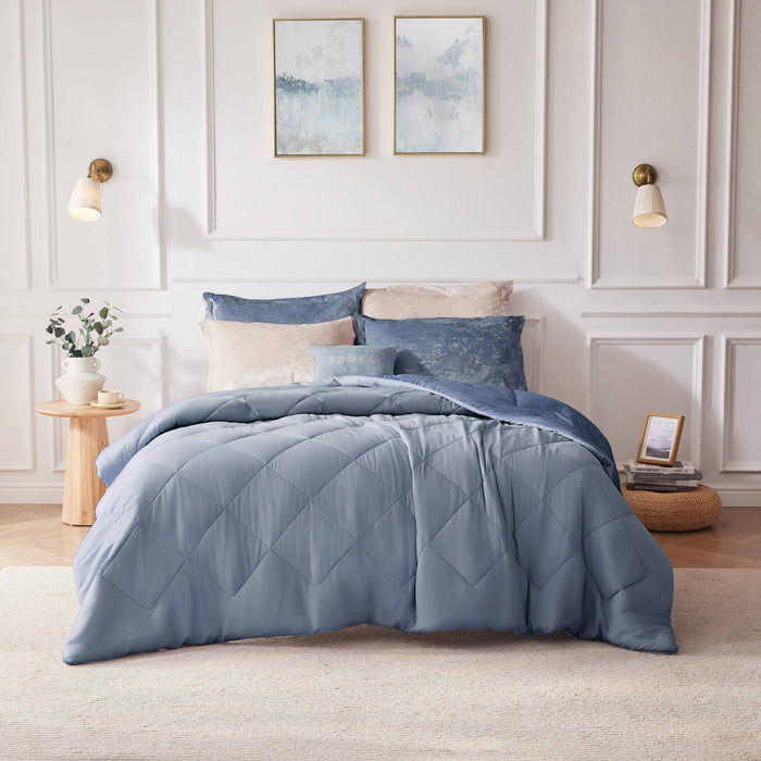 Felicia - Velvet Twin Duvet Cover Set With Throw Pillow - Blue - Simple Home Plus
