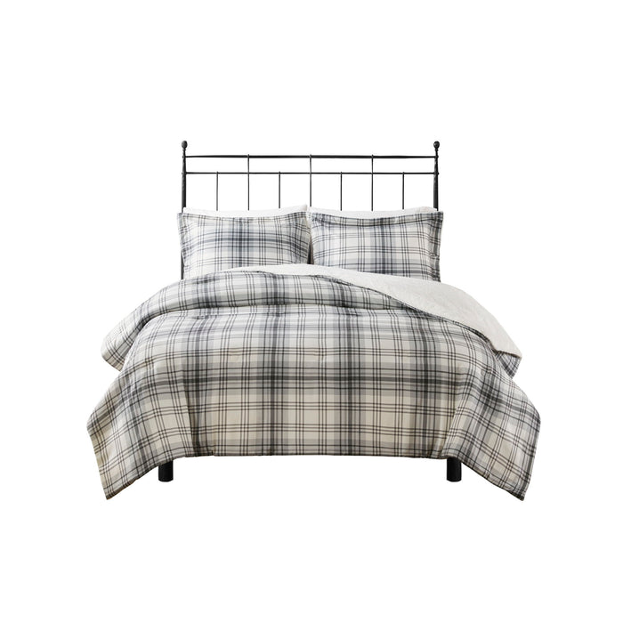 Bernston - Faux Wool to Faux Fur Down Alternative Comforter Set - Gray Plaid - Simple Home Plus