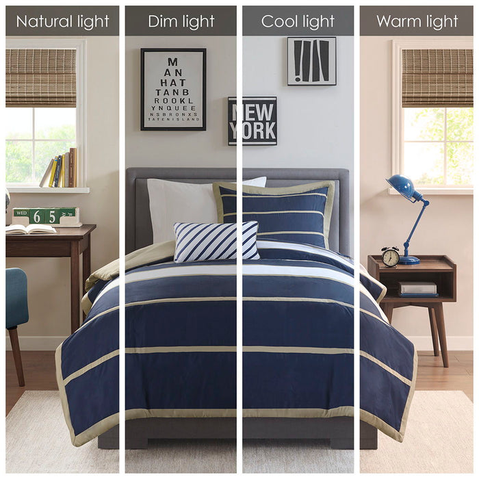 Ashton - Duvet Cover Set - Khaki / Navy - Simple Home Plus