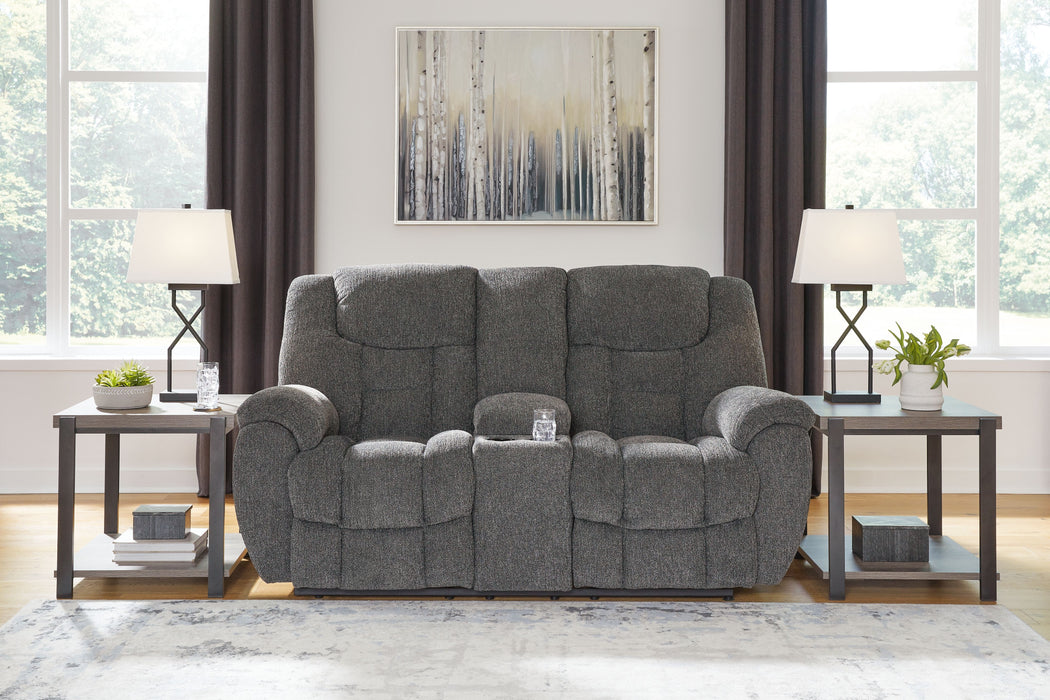 Foreside - Charcoal - Dbl Reclining Loveseat with Console - Simple Home Plus